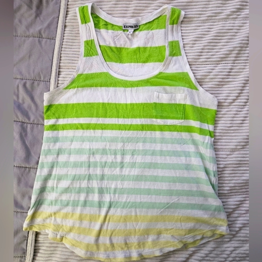 Express Women's Striped Tank Top - Green and Yellow